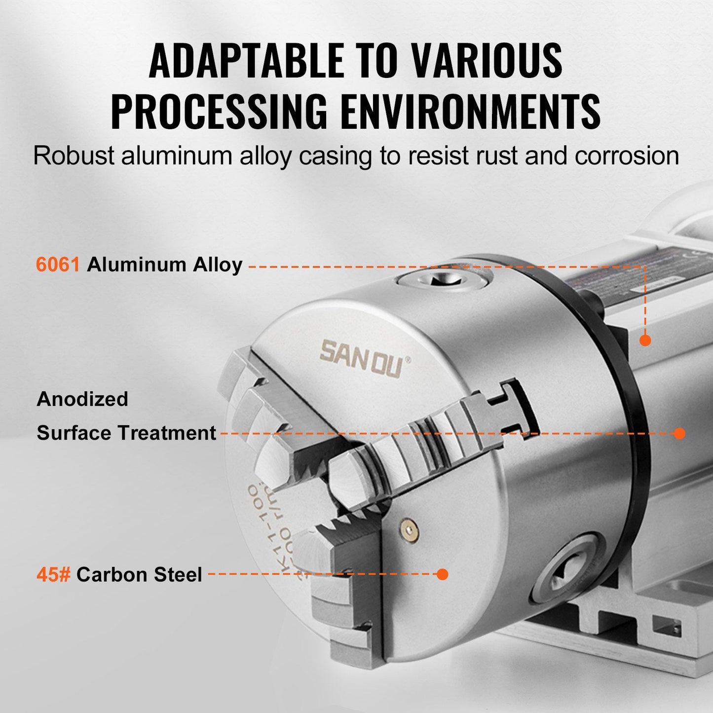CNC Milling Machine Indexing Head with 3-Jaw Chuck, 65mm Center Height, 6:1 Ratio