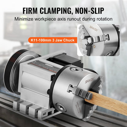 CNC Milling Machine Indexing Head with 3-Jaw Chuck, 65mm Center Height, 6:1 Ratio