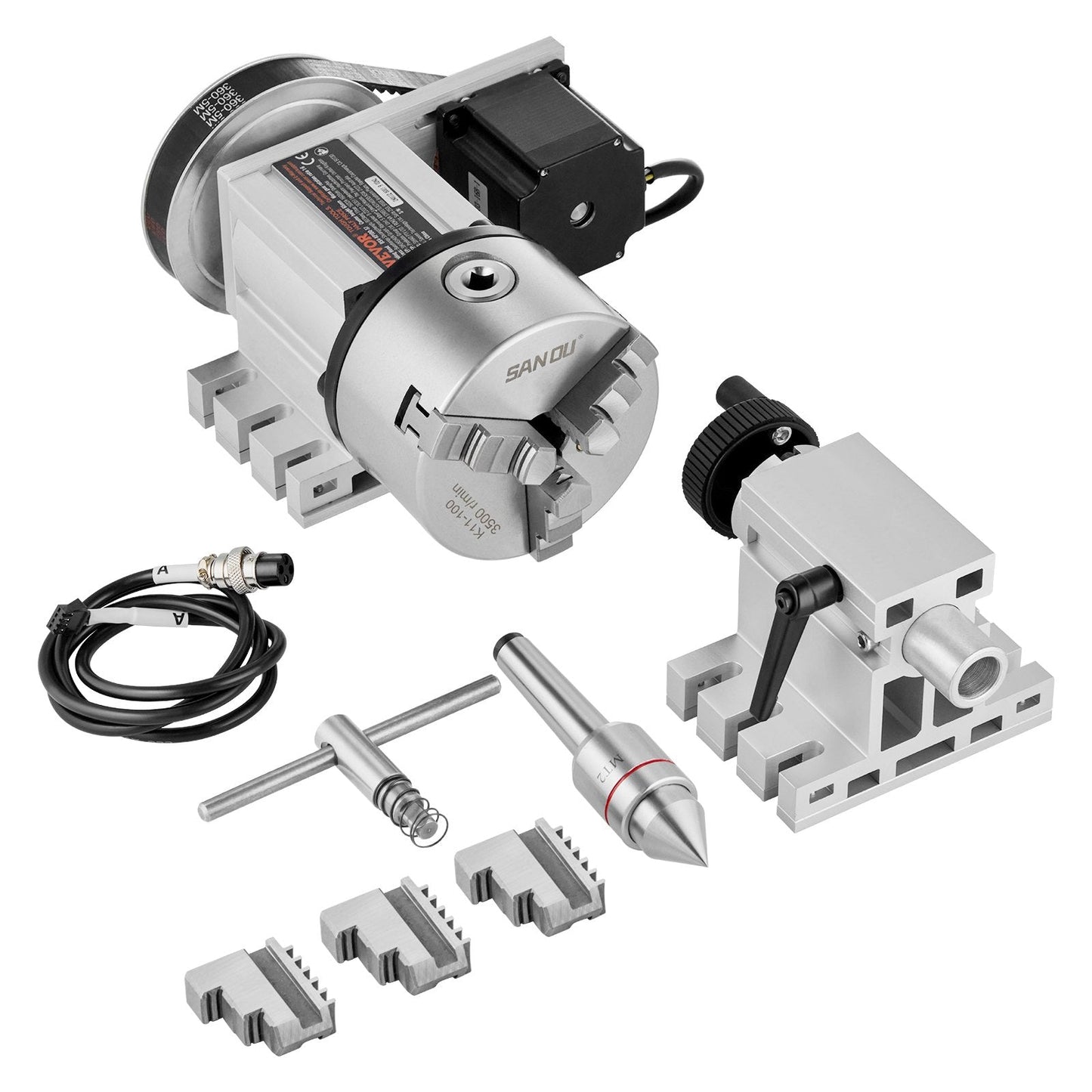CNC Milling Machine Indexing Head with 3-Jaw Chuck, 65mm Center Height, 6:1 Ratio