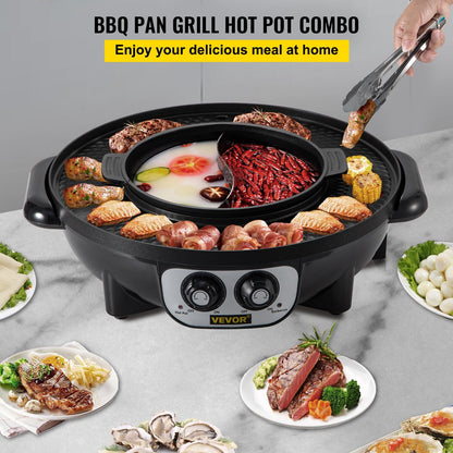 2-in-1 Electric BBQ Grill & Hot Pot with Dual Temperature Control, 5.2 kg