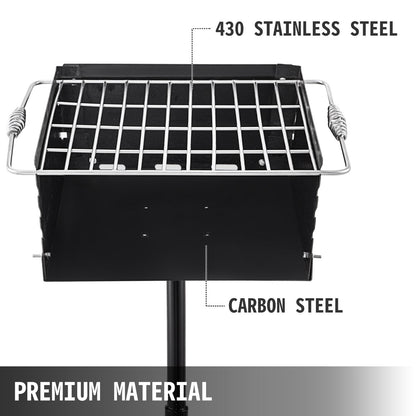 Outdoor Park Charcoal Grill, 0.4 x 0.4 m, Adjustable Height, Carbon Steel