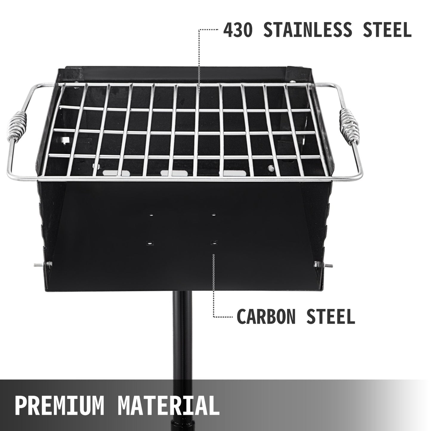 VEVOR Outdoor Park Style Grill 16 x 16 Inch Park Style Charcoal Grill Carbon Steel