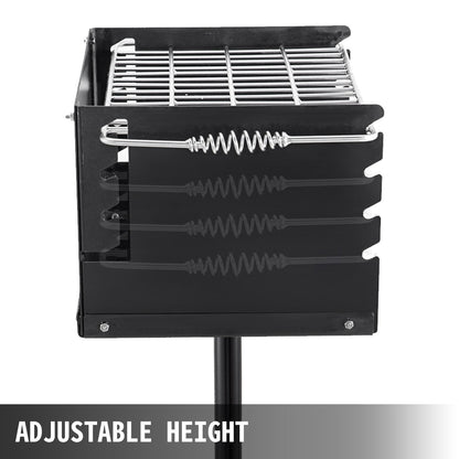 Outdoor Park Charcoal Grill, 0.4 x 0.4 m, Adjustable Height, Carbon Steel