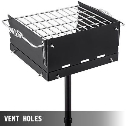 Outdoor Park Charcoal Grill, 0.4 x 0.4 m, Adjustable Height, Carbon Steel