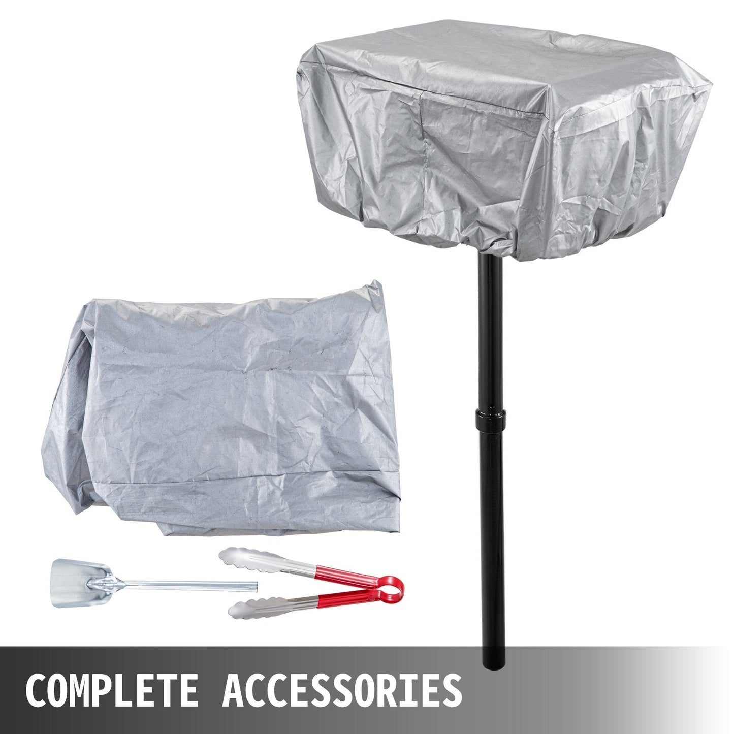 Outdoor Park Charcoal Grill, 0.4 x 0.4 m, Adjustable Height, Carbon Steel