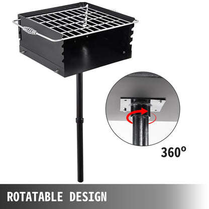 Outdoor Park Charcoal Grill, 0.4 x 0.4 m, Adjustable Height, Carbon Steel