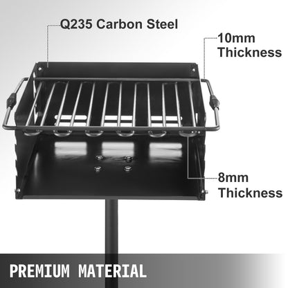 Outdoor Park BBQ Grill, Adjustable Height, Carbon & Stainless Steel, 53x53 cm