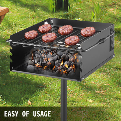 Outdoor Park BBQ Grill, Adjustable Height, Carbon & Stainless Steel, 53x53 cm