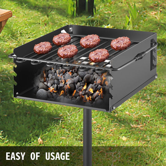 Outdoor Park BBQ Grill, Adjustable Height, Carbon & Stainless Steel, 53x53 cm