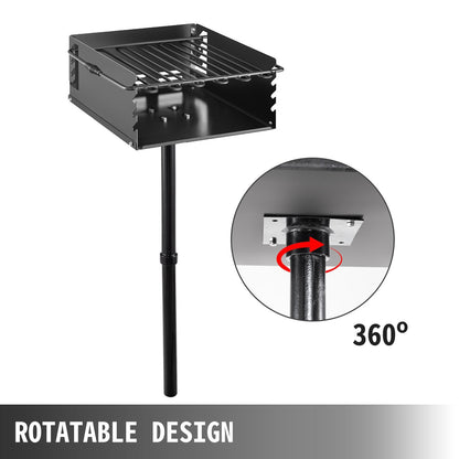 Outdoor Park BBQ Grill, Adjustable Height, Carbon & Stainless Steel, 53x53 cm