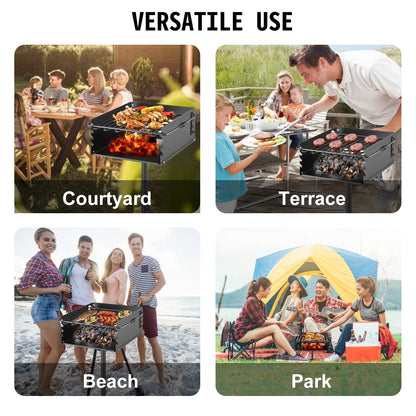 Outdoor Park BBQ Grill, Adjustable Height, Carbon & Stainless Steel, 53x53 cm