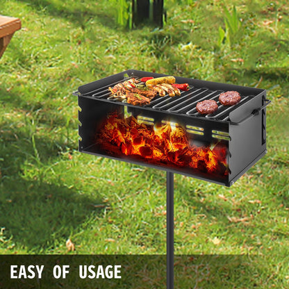 Outdoor Park Style Charcoal Grill with Adjustable Height and Rotatable Design