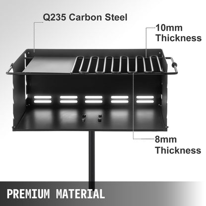 Outdoor Park BBQ Grill, Adjustable 0.6m x 0.4m, Carbon & Stainless Steel Design