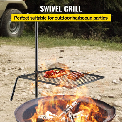 Heavy Duty Campfire Swivel Grill, 0.61m x 0.61m, with 1.53m Pole for BBQ