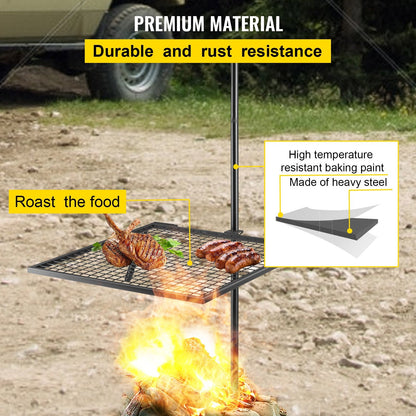 Heavy Duty Campfire Swivel Grill, 0.61m x 0.61m, with 1.53m Pole for BBQ