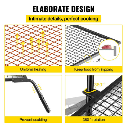 Heavy Duty Campfire Swivel Grill, 0.61m x 0.61m, with 1.53m Pole for BBQ