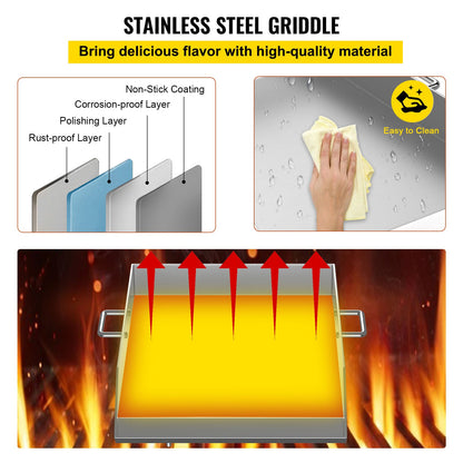 VEVOR Stainless Steel Griddle,18" X 16" Universal Flat Top Rectangular Plate, BBQ
