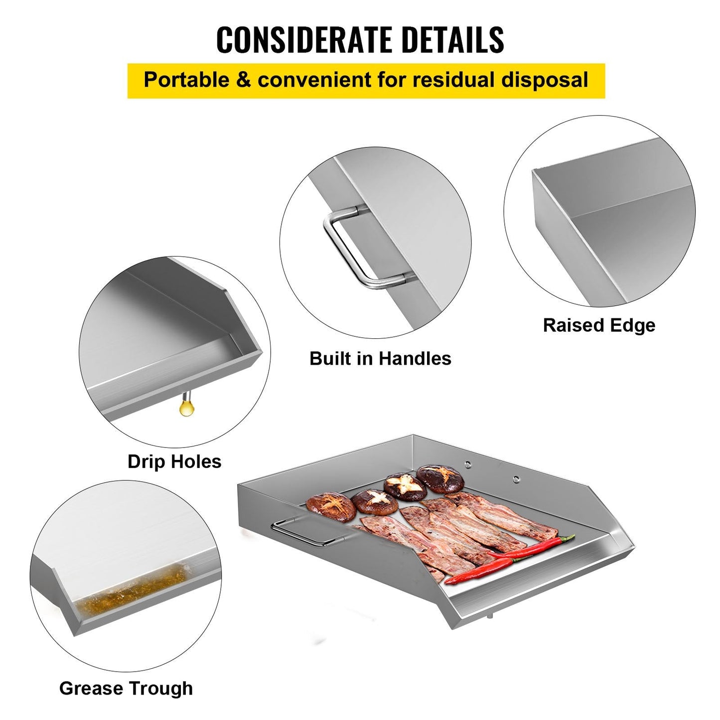 Stainless Steel Griddle Plate, 0.4m x 0.45m, for BBQs, Camping, and Tailgating