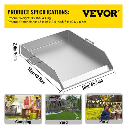 VEVOR Stainless Steel Griddle,18" X 16" Universal Flat Top Rectangular Plate, BBQ