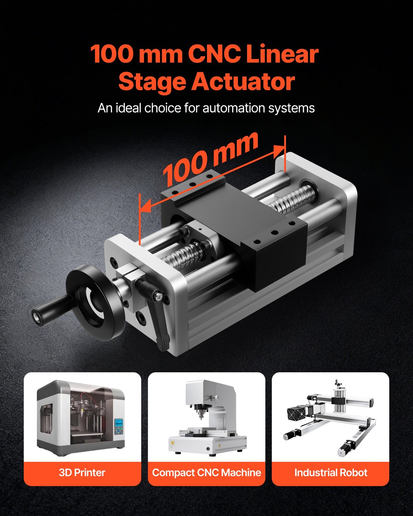 Linear Stage Actuator, 100 mm Effective Stroke, Ball Screw CNC Linear Motion Guide Rail, Double Optical Axis, C7 High-Precision, Bearing Slide Block, Manual Handwheel, for CNC Router X Y Z Axis