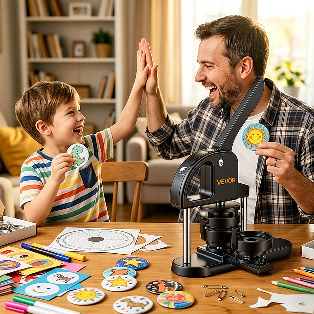 Button Maker Machine 1"/1.25"/2.25"(25/32/58 mm) Pin Maker Black, with 300pcs Button Parts, Circle Cutter and Magic Book, Ergonomic Handle, for DIY Badges, Pins, Fridge Magnets and Key Chains