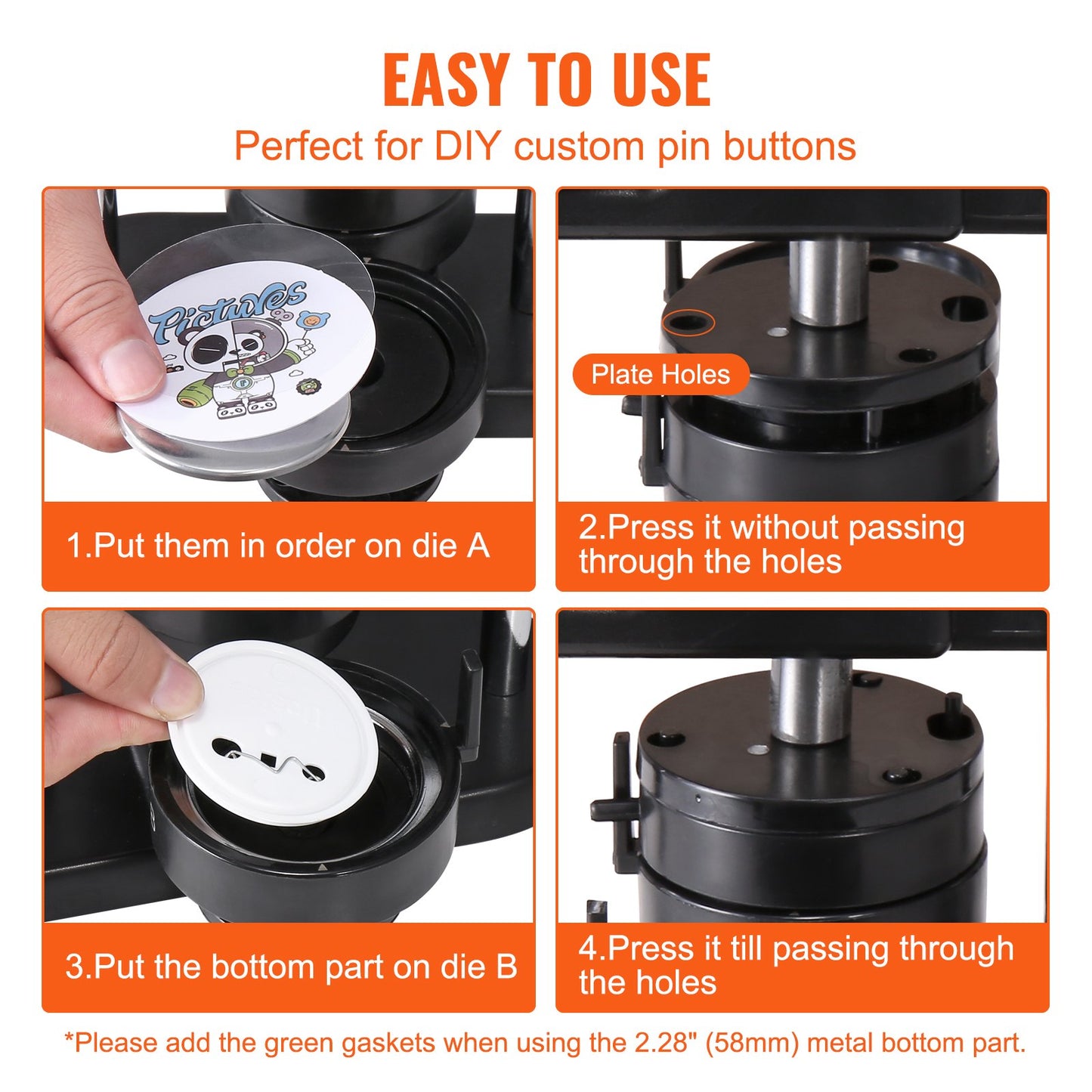 VEVOR Button Maker Machine, 1/1.25/2.28 inch(25/32/58mm) 3-in-1 Pin Maker, Installation-Free