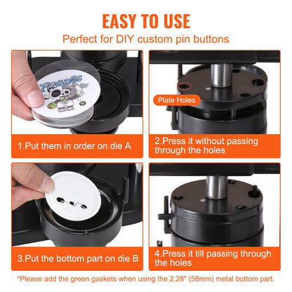 VEVOR Button Maker Machine, 1/1.25/2.28 inch(25/32/58mm) 3-in-1 Pin Maker, Installation-Free