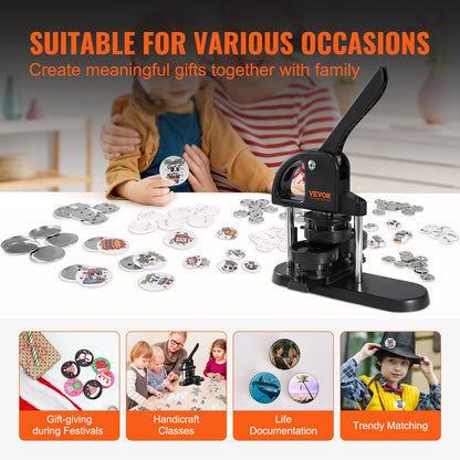 VEVOR Button Maker Machine, 1/1.25/2.28 inch(25/32/58mm) 3-in-1 Pin Maker, Installation-Free