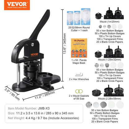 3-in-1 Button Maker Kit with 300pcs Parts, Circle Cutter, and Magic Book