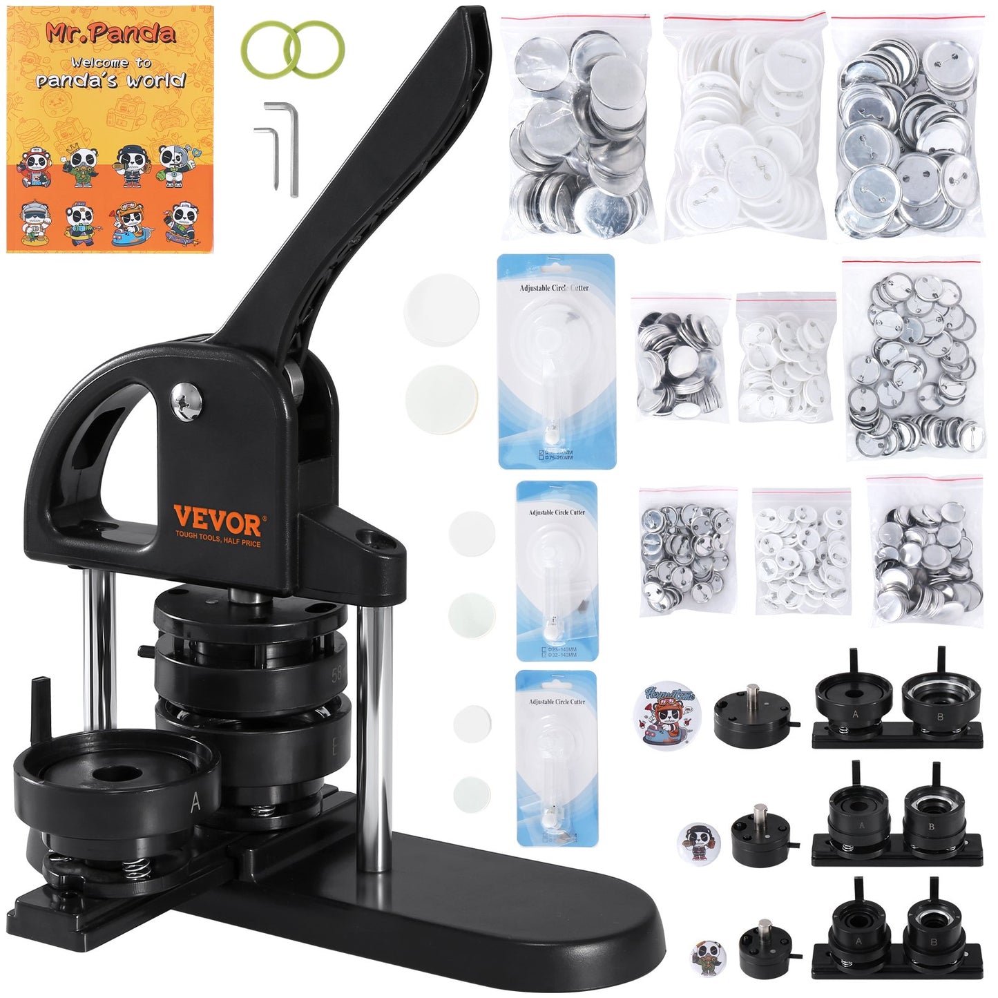 VEVOR Button Maker Machine, 1/1.25/2.28 inch(25/32/58mm) 3-in-1 Pin Maker, Installation-Free