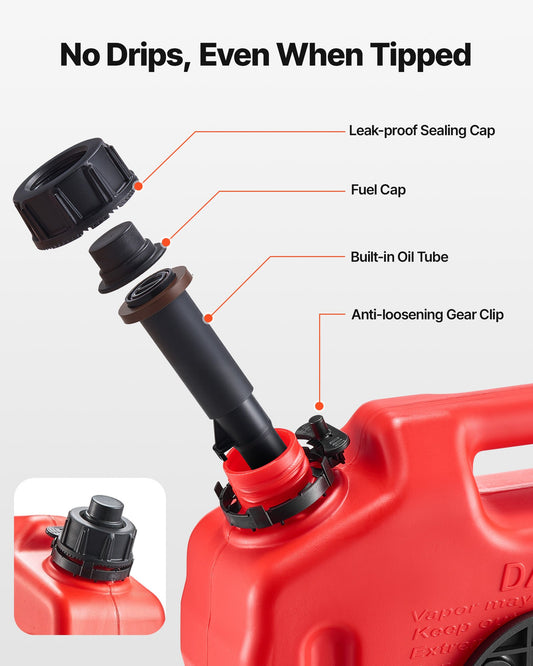 Fuel Container, 10 L, Gas Can with Spout and Lockable Bracket, 15 L/min Max Flow Rate, Secure & Leak-proof, Portable Flat Fluid Container for Most Cars Motorcycle ATV UTV, Red