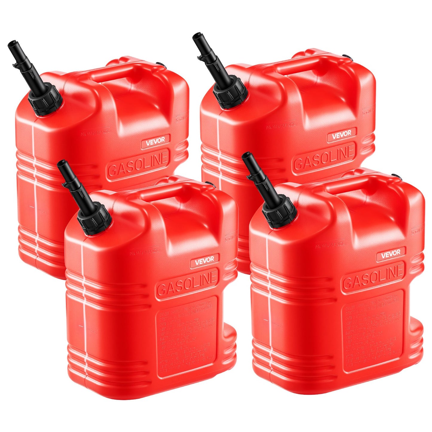 Fuel Container, 19 L, Gas Tank with Spout & Clear Scale, 15 L/min Max Flow Rate, Secure & Leak-proof, Portable Flat Fluid Container for Most Cars Motorcycle ATV UTV, Red, 4 Packs