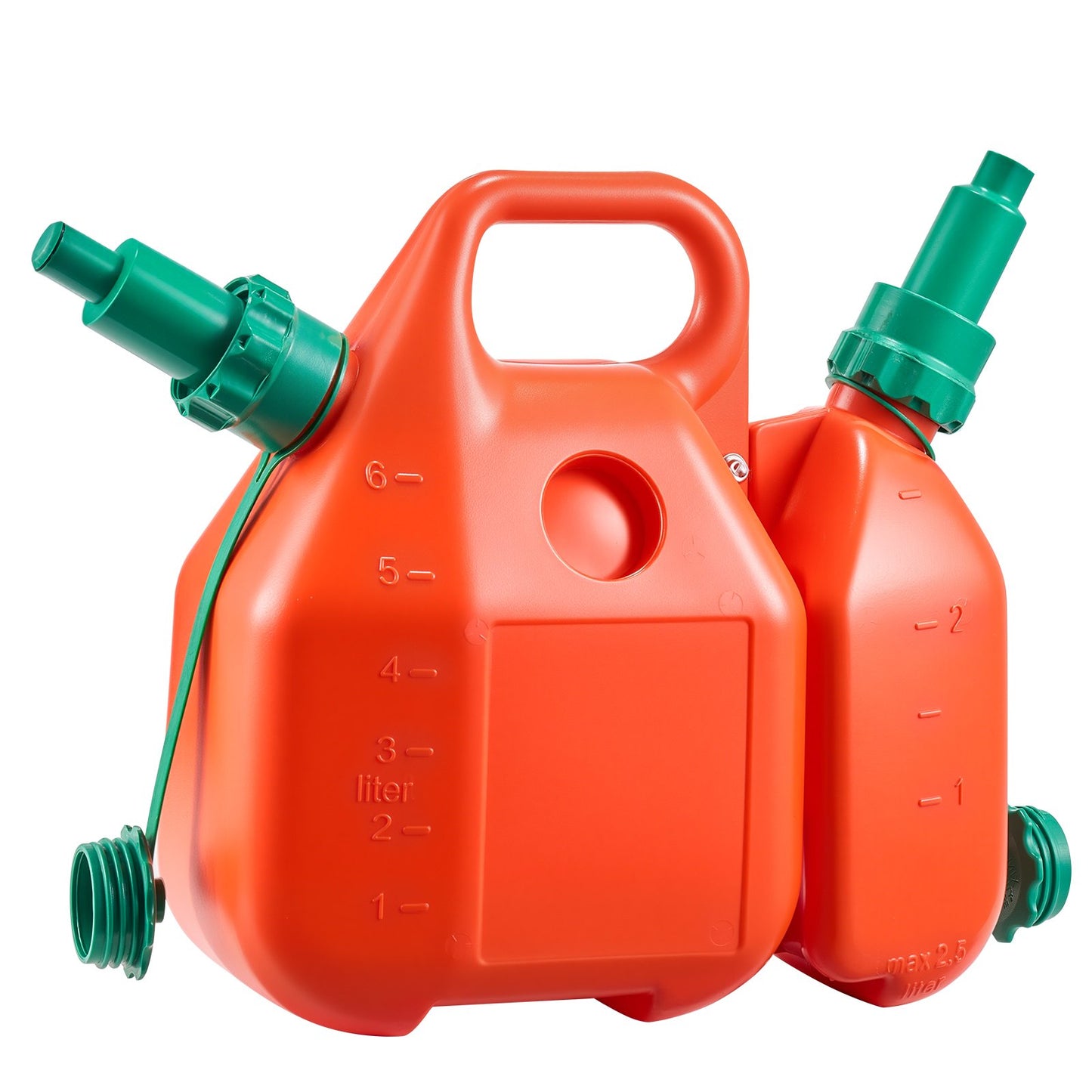 Fuel Container, 6 L, Fuel Tank with Spout & 1.9 L Extra Oil Container, 5.5 L/min Max Flow Rate, Leak-proof and Portable Flat Fluid Container for Most Cars Motorcycle ATV UTV