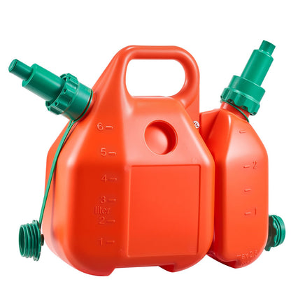 Fuel Container, 6 L, Fuel Tank with Spout & 1.9 L Extra Oil Container, 5.5 L/min Max Flow Rate, Leak-proof and Portable Flat Fluid Container for Most Cars Motorcycle ATV UTV