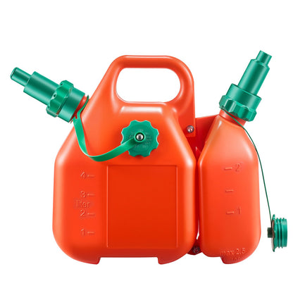 Fuel Container, 6 L, Fuel Tank with Spout & 1.9 L Extra Oil Container, 5.5 L/min Max Flow Rate, Leak-proof and Portable Flat Fluid Container for Most Cars Motorcycle ATV UTV