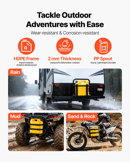 Fuel Container, 19 L, Gas Tank with Spout & Clear Scale, 15 L/min Max Flow Rate, Secure & Leak-proof, Portable Flat Fluid Container for Most Cars Motorcycle SUV ATV UTV, Yellow, 2 Packs