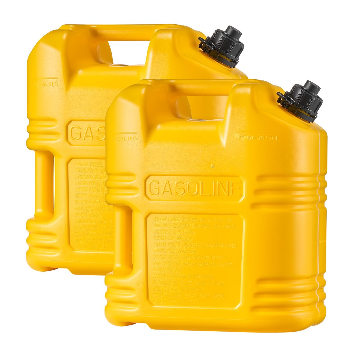 Fuel Container, 19 L, Gas Tank with Spout & Clear Scale, 15 L/min Max Flow Rate, Secure & Leak-proof, Portable Flat Fluid Container for Most Cars Motorcycle SUV ATV UTV, Yellow, 2 Packs