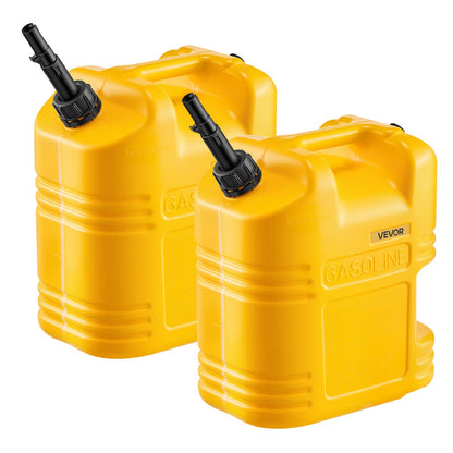 Fuel Container, 19 L, Gas Tank with Spout & Clear Scale, 15 L/min Max Flow Rate, Secure & Leak-proof, Portable Flat Fluid Container for Most Cars Motorcycle SUV ATV UTV, Yellow, 2 Packs