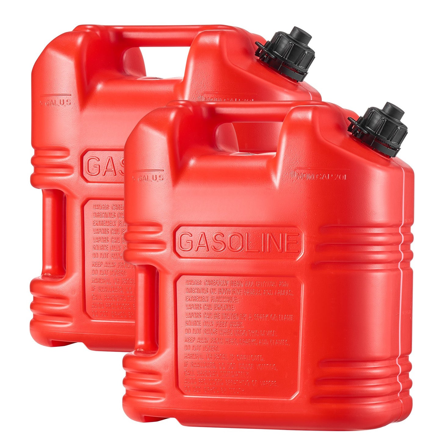Fuel Container, 19 L, Gas Tank with Spout & Clear Scale, 15 L/min Max Flow Rate, Secure & Leak-proof, Portable Flat Fluid Container for Most Cars Motorcycle ATV UTV, Red, 2 Packs