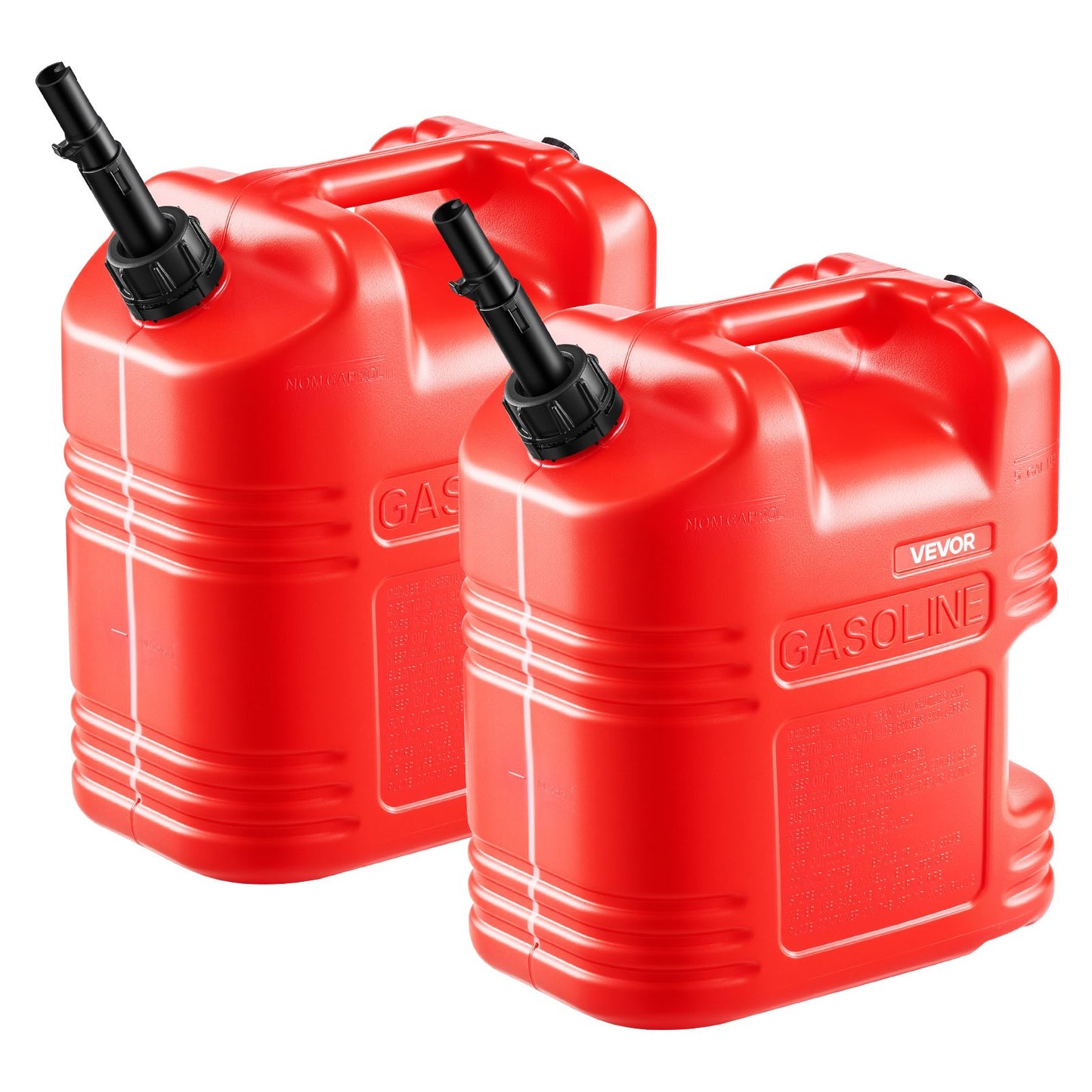 Fuel Container, 19 L, Gas Tank with Spout & Clear Scale, 15 L/min Max Flow Rate, Secure & Leak-proof, Portable Flat Fluid Container for Most Cars Motorcycle ATV UTV, Red, 2 Packs