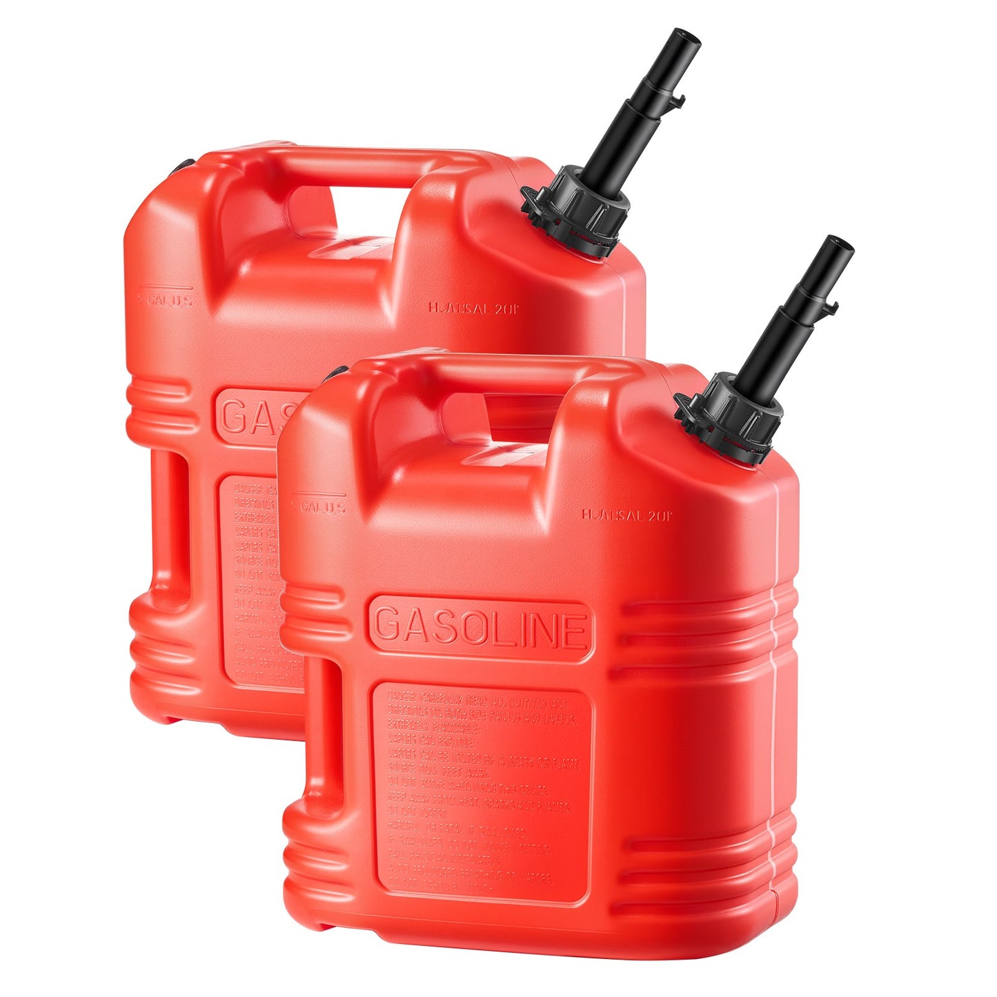 Fuel Container, 19 L, Gas Tank with Spout & Clear Scale, 15 L/min Max Flow Rate, Secure & Leak-proof, Portable Flat Fluid Container for Most Cars Motorcycle ATV UTV, Red, 2 Packs