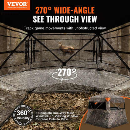 Camouflage Pop-Up Hunting Blind, 4-5 Person, 270° View, 1.78m x 1.78m x 1.7m