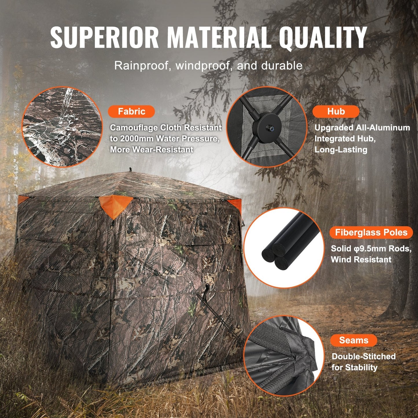Camouflage Pop-Up Hunting Blind, 4-5 Person, 270° View, 1.78m x 1.78m x 1.7m