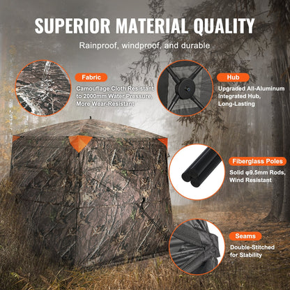 Camouflage Pop-Up Hunting Blind, 4-5 Person, 270° View, 1.78m x 1.78m x 1.7m