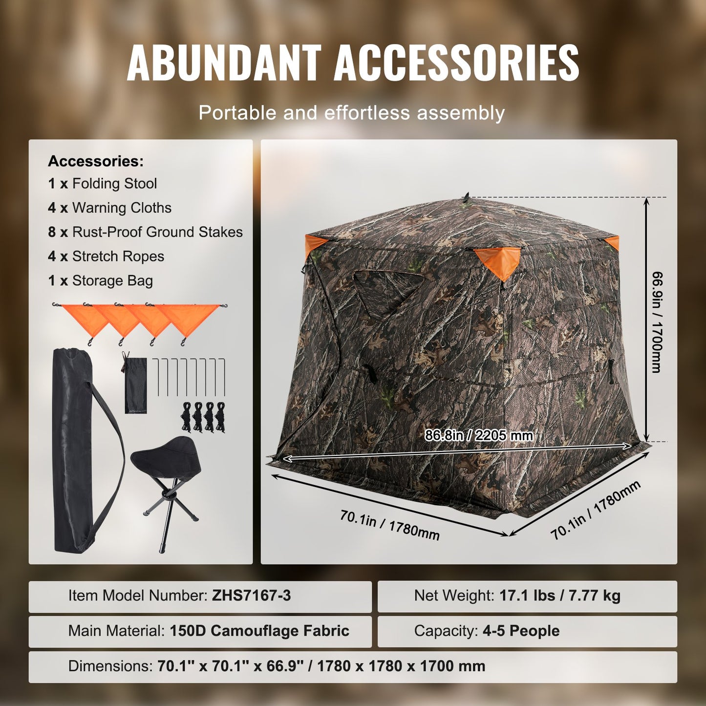 VEVOR Hunting Blind, 270° See Through Ground Blind, 4-5 Person Pop Up Deer Blind