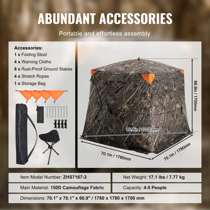 VEVOR Hunting Blind, 270° See Through Ground Blind, 4-5 Person Pop Up Deer Blind