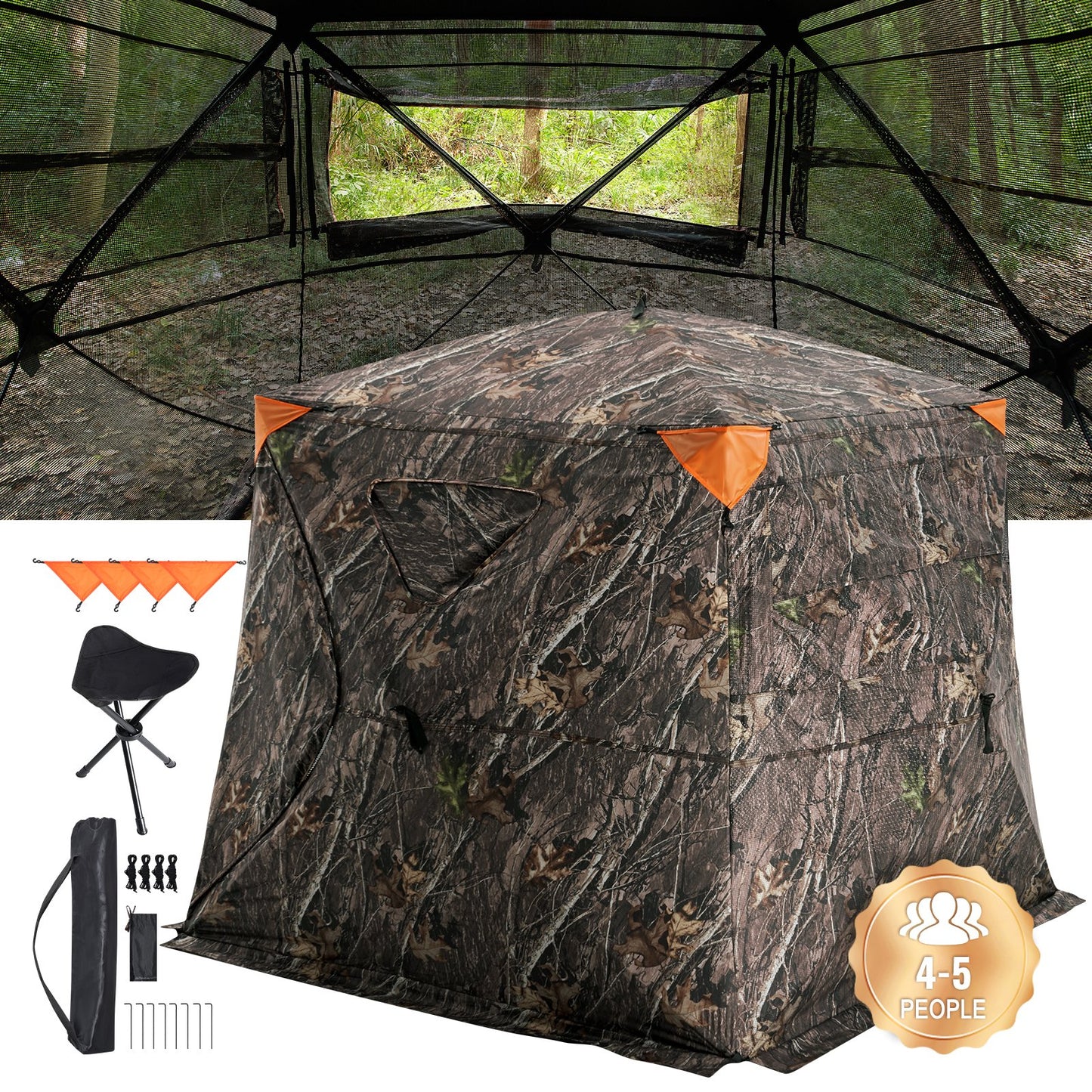 VEVOR Hunting Blind, 270° See Through Ground Blind, 4-5 Person Pop Up Deer Blind