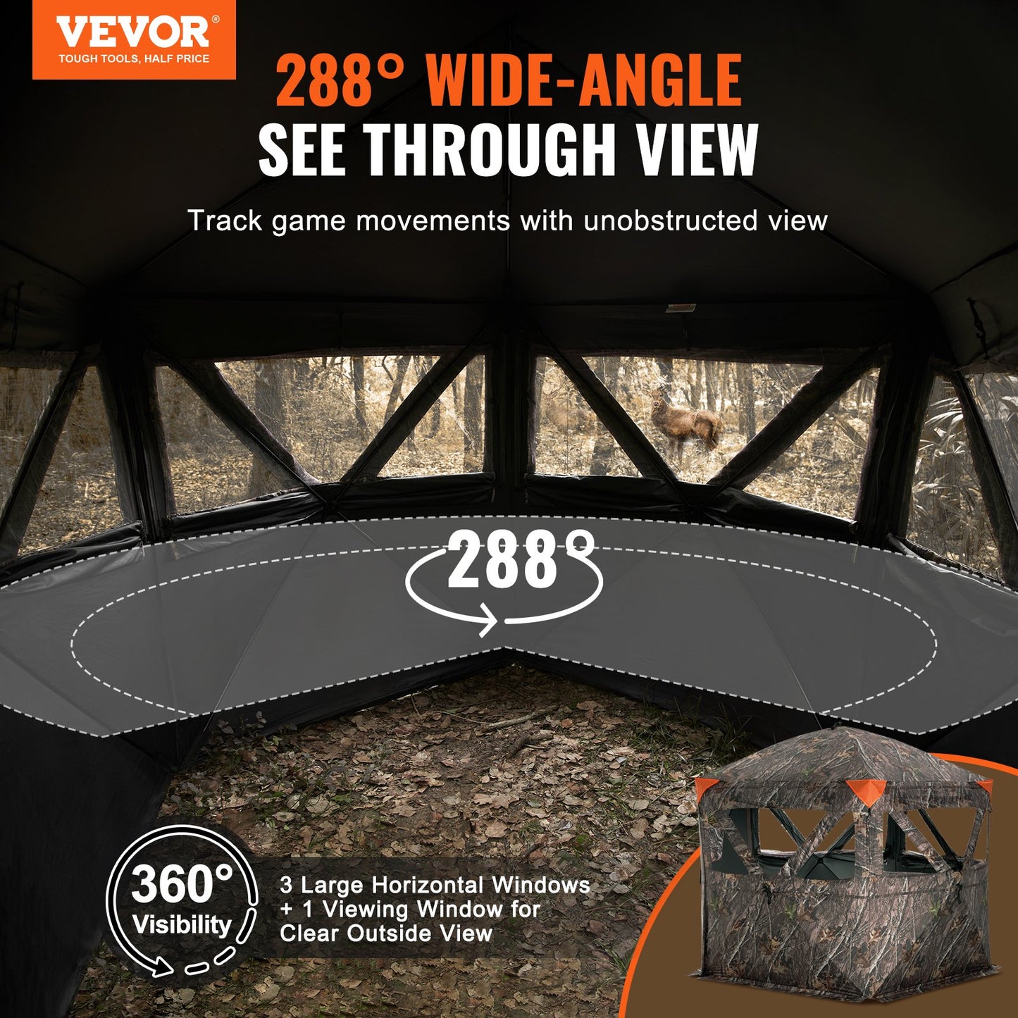 VEVOR Hunting Blind, 288° See Through Ground Blind, 6-7 Person Pop Up Deer Blind