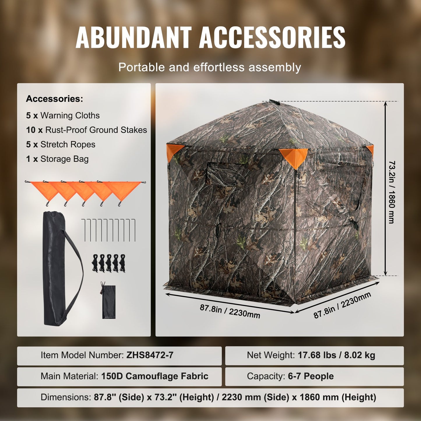 VEVOR Hunting Blind, 288° See Through Ground Blind, 6-7 Person Pop Up Deer Blind