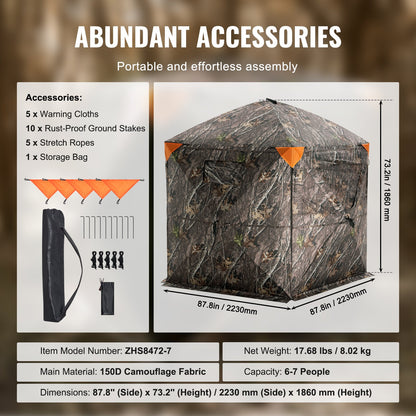VEVOR Hunting Blind, 288° See Through Ground Blind, 6-7 Person Pop Up Deer Blind